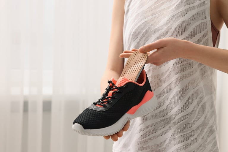 Mujer poniendo plantilla ortopédica en zapato